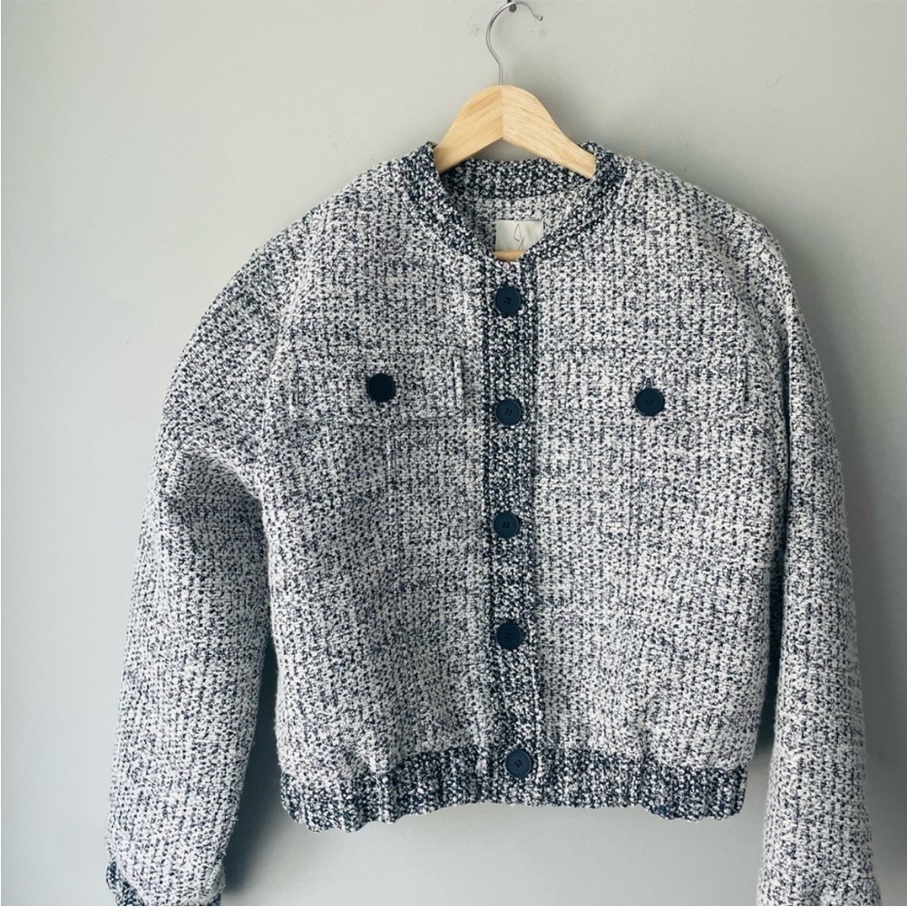 Joie Navy Tweed Bomber Jacket
